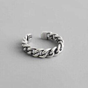 Silver Tone Adjustable Welded Chain Link Ring #1216
